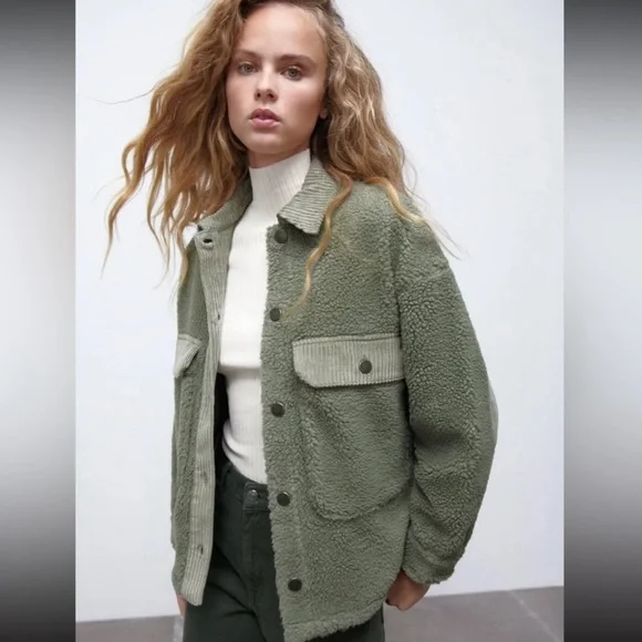 Zara Green Sherpa Jacket - Picture 3 of 6